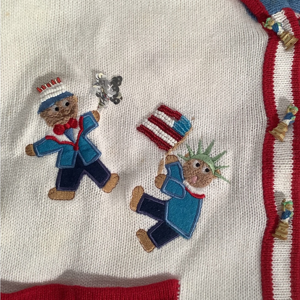 Storybook knit sweater called “Beary Patriotic” - Picture 3 of 6